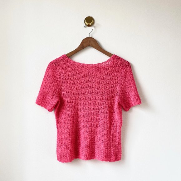 Vintage • Crochet Short Sleeve Top in Hot Pink - Picture 4 of 4